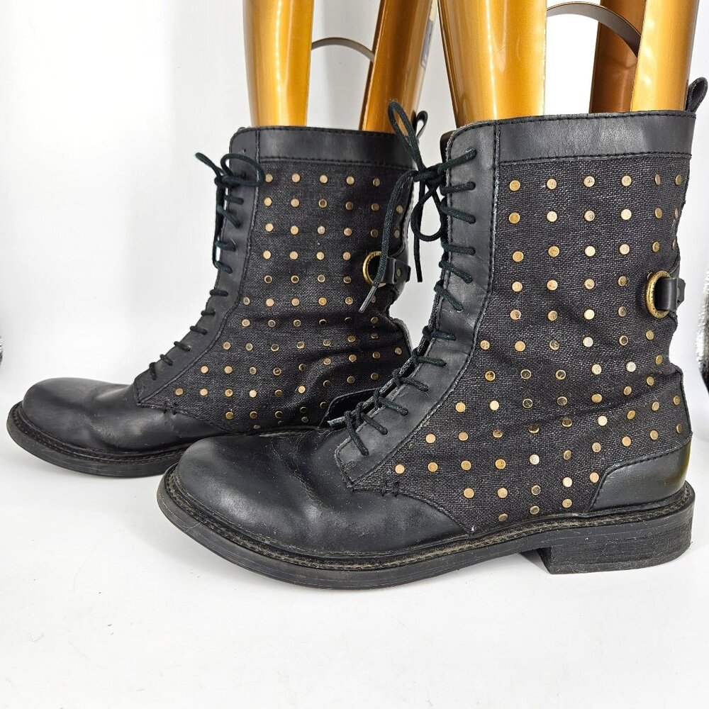 Women Combat Motorcycle Boots Calvin Kein 10 Black Lace Up Gothic Alt Cosplay - Picture 1 of 13